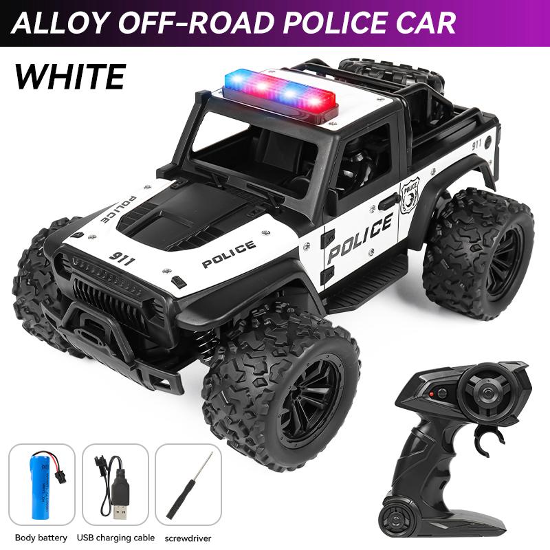 1:16 High Speed Off-Road Alloy RC Cars Police Truck Jeep with Music Sound and LED Lights 2.4G Remote Control Cars Outdoor Toy