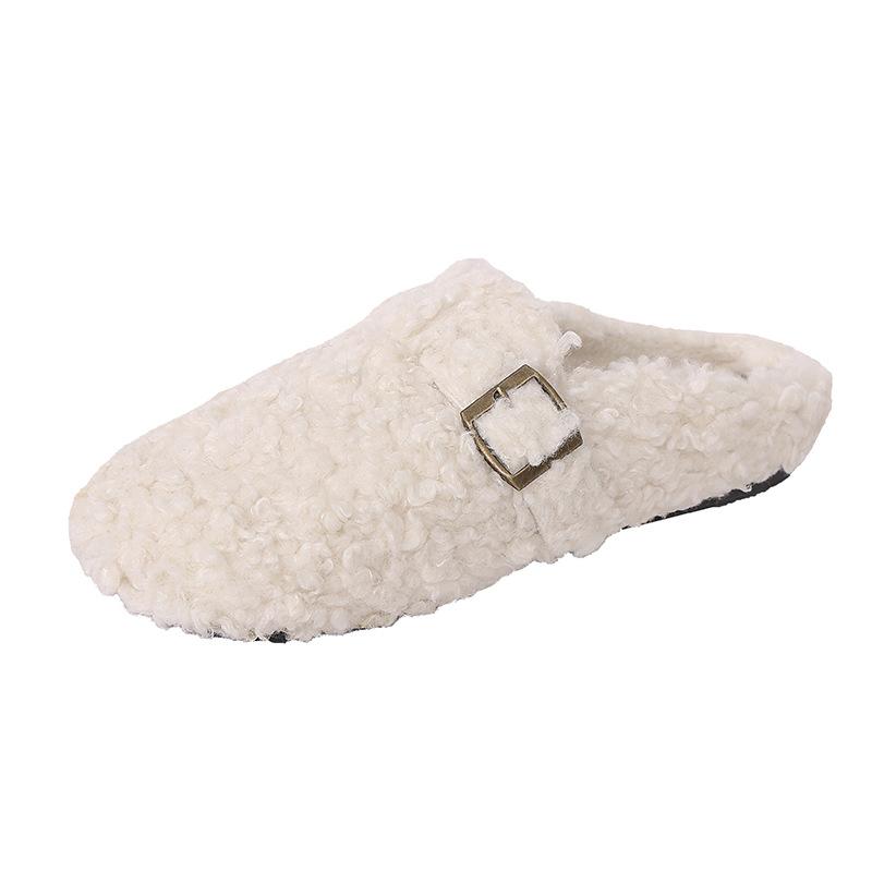 Internet celebrity fairy wind lamb wool white fluffy shoes female outer wear lazy one pedal warm velvet bag head half slippers