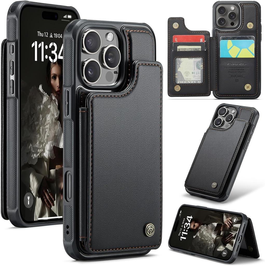 IPhone Wallet Protective Case with Card Holder, RFID Shielding, Men's and Women's Shock-absorbing Leather Bracket, Durable Protective Phone Case