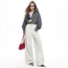 Spring Summer Premium Gray White High Waist Structured Relaxed Wide Leg Saber Cut Denim Pants For Ladies Casual Pants Oversize Denim Trousers