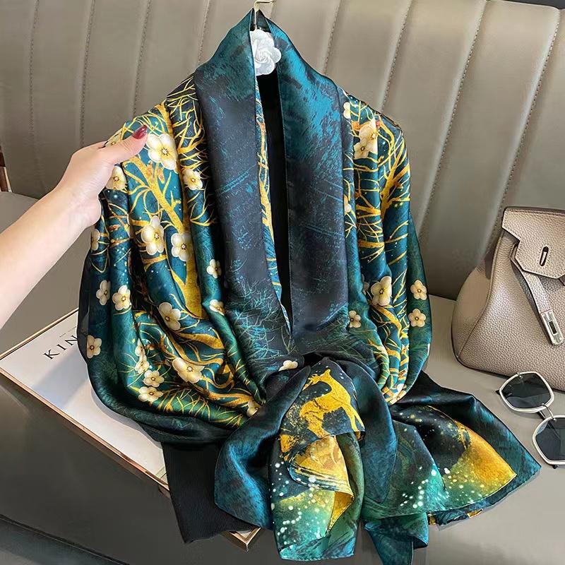 Spring Dustproof Print Shawls Winter Ethnic Style Satin Scarves Fashion Sunscreen Beach Towel Popular 180X90CM Big Bandanna