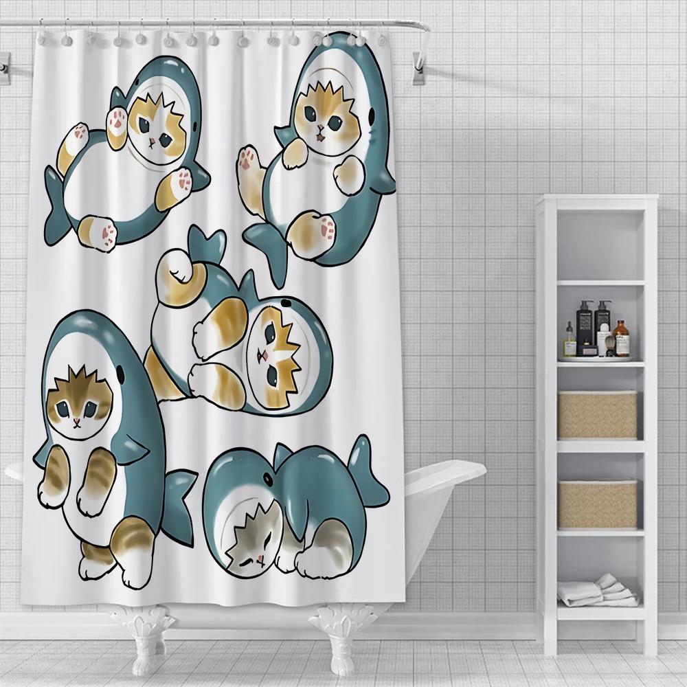 Shower Cute Cat Mofusands Curtain Waterproof Polyester Fabric Paint Colorful Bath Curtains Home Bathroom Decor Curtain With Hook