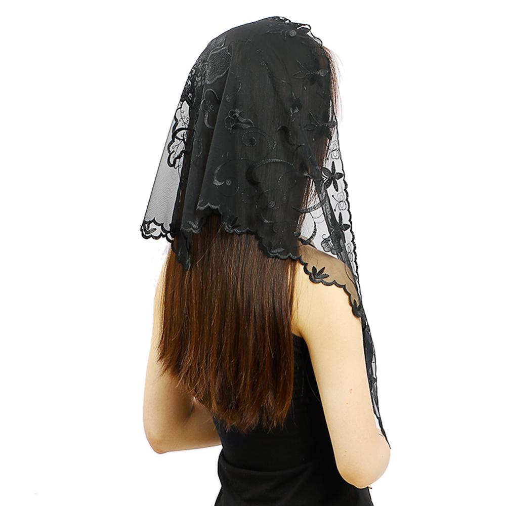 Embroidered Scarf for Church Shawl with Spanish Fringes Christian Veil Spanish Mantilla Lace Shawl Floral Women Handkerchief