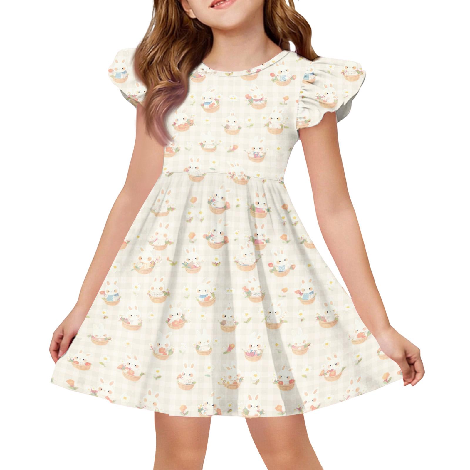 

Girls Summer Princess Dress - A-Line T-Shirt Dress Easter Day 110 бежевый