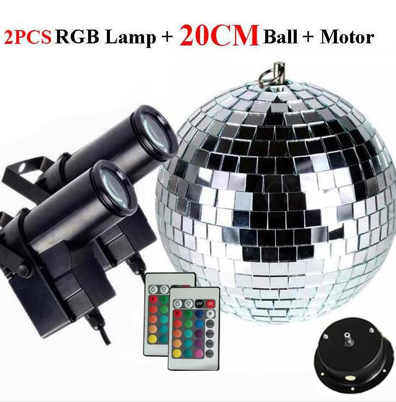 Disco Ball with Motor 8/10/12" Hanging Mirror Ball Rotating Motor with RGB Pinspot Lamps for Club Disco Party Wedding Decor
