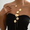 1 PCS Elegant Statement Style Geometric Round Glossy Brushed Irregular Thin Snake Chain Long Pendant Necklace Jewelry for Women