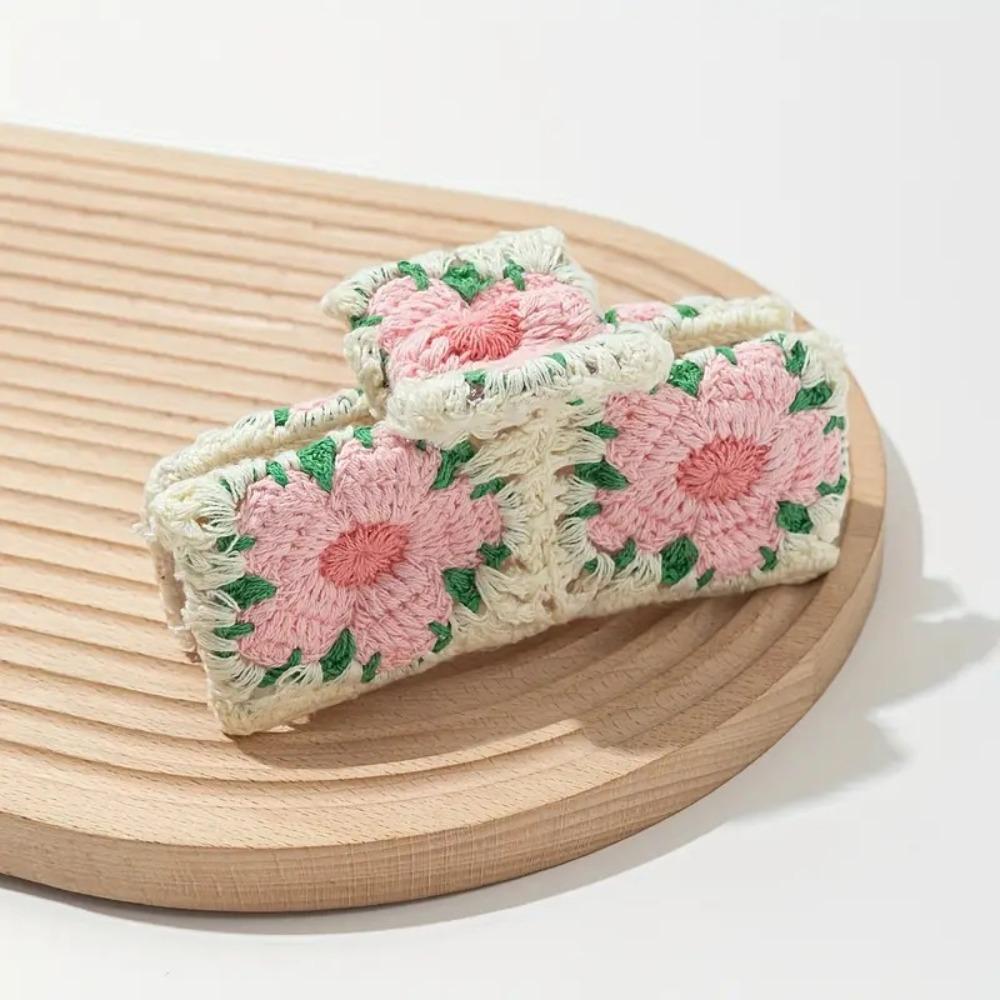 

Flower Floral Knitted Crab Clip Strawberry Bohemian Style Hair Claw Beach Style5