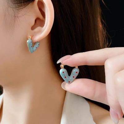 Personalized Creative Red Polka Dot Blue Love Earrings for Women High-end Versatile Sweet and Romantic Summer Beach Accessories