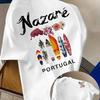 100% Baumwolle Herren Bedrucktes T-Shirt Portugal Nazaré Surfbrettmuster Lässiges Strand-Sport-T-Shirt mit Rundhalsausschnitt