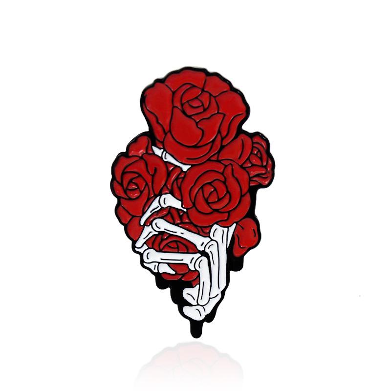 Floral Skull Heart Brooch: Creative Alloy Accessory with Blooming Heart and Ribs Design