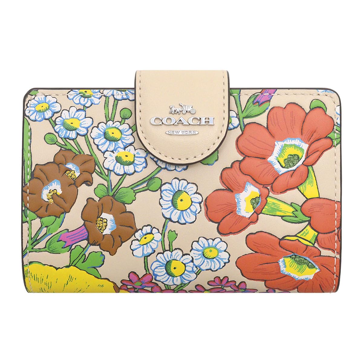 

COACH Wallet FCR934 CR934 Ivory Multi Floral Print Refined Calf Leather Medium Corner Zip Wallet [Coach] (Bifold Wallet) Women s [Outlet Product]