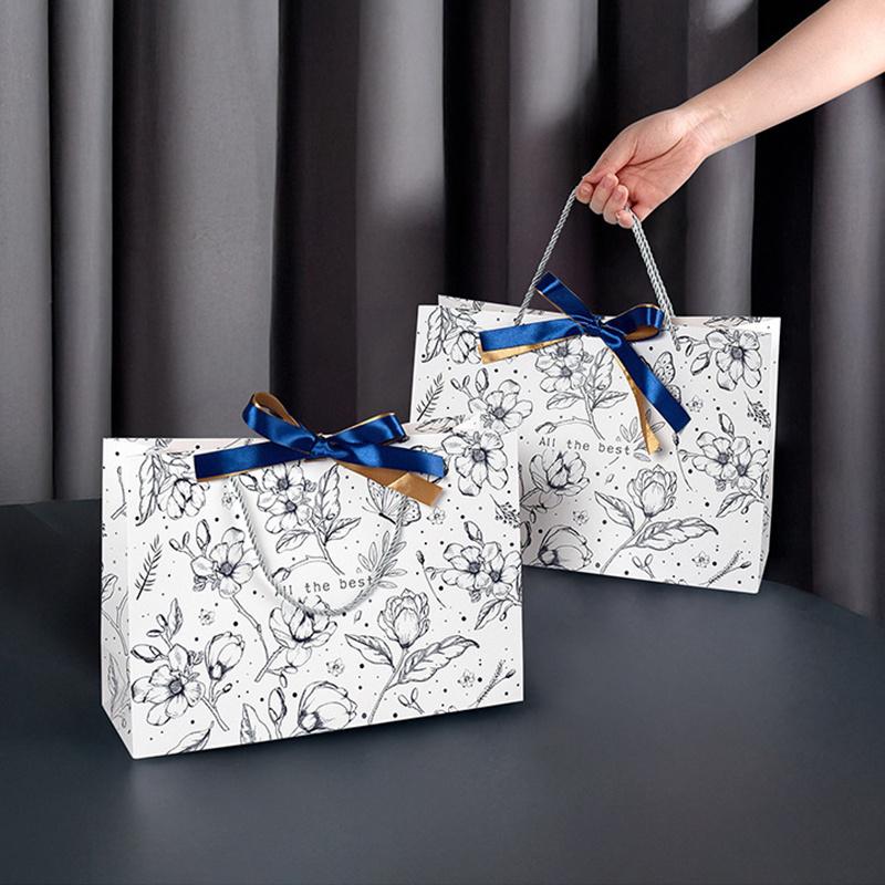 5 Stück Papiergeschenktüten mit Blumendruck, faltbare Geschenk- und Einkaufshandtaschen für Geburtstag, Hochzeit und Weihnachten, für den täglichen Gebrauch und als Feiertagsverpackung
