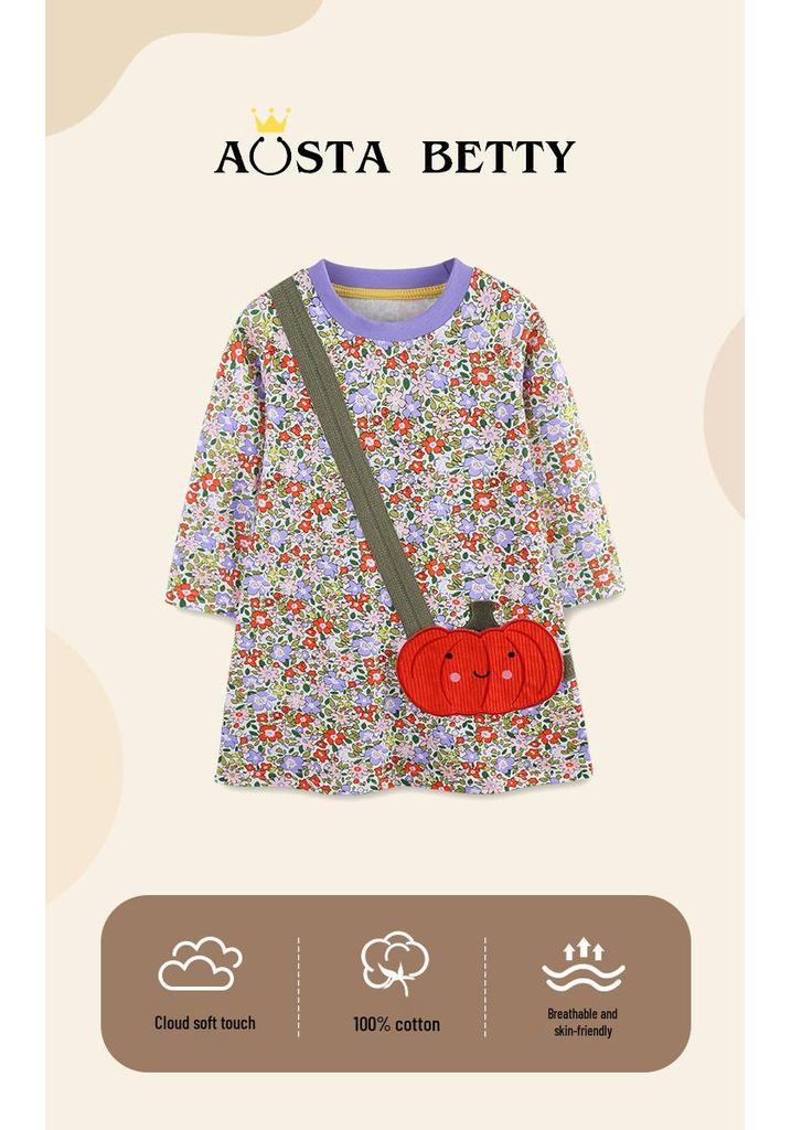 European Style Floral Patchwork Halloween Dress for Girls - Autumn Collection