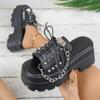 Large Size Women's Shoes Summer Cool Slippers Muffin Thick Bottom Rivet Chain Thick Heel Sandals