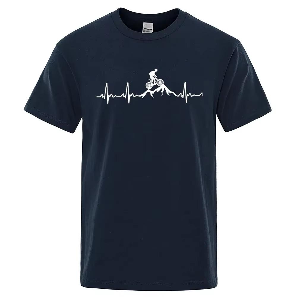 Mountainbike Hjärtslag Rolig Mtb Dirtbike Herr T-shirt Hip Hop Casual Toppar Sommar Street T-shirt Oversize Bomull Kortärmad