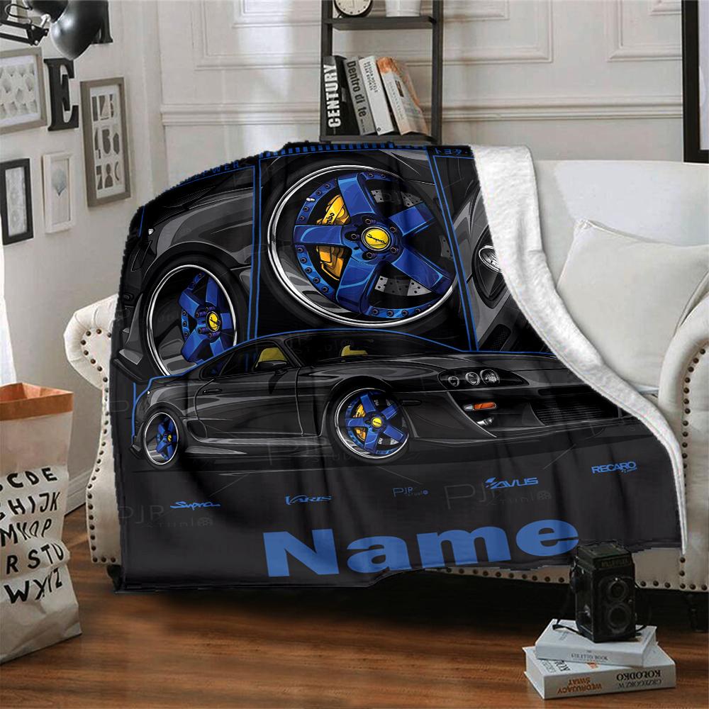 Custom Name Racing Theme Printed Blanket - Perfect for Couch, Bed, Travel & Outdoor Use | Machine Washable, Cozy & Durable.