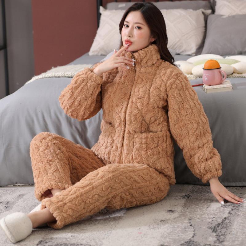 Women's winter pajamas three-layer thickened padded cotton to keep warm and fleece coral fleece padded jacket