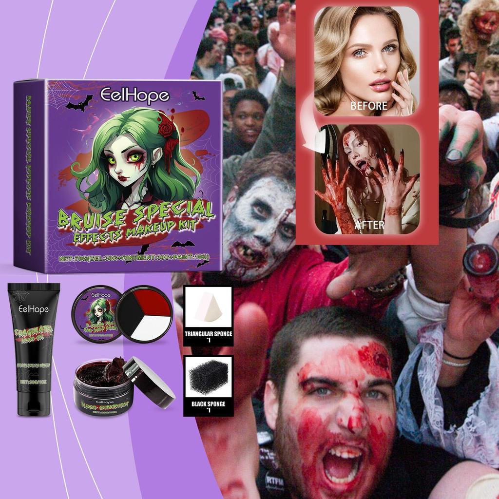 EELHOPE Vampire Cosmetic Set &Bruise Special Effects Makeup Kit & Fake Blood For Halloween Festival And Masquerade Party Looks