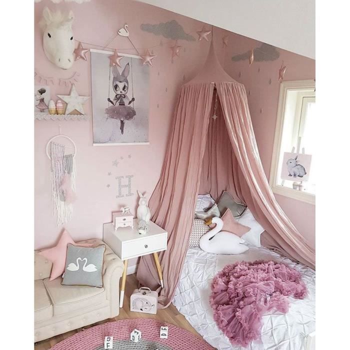 Ciel de lit baldaquin pour enfants - Rose - Taille unique - Matériaux en coton - 2,4 mètres de haut