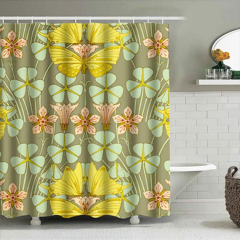 Artistic Floral Butterfly Shower Curtain Bathroom Decor Customizable Waterproof Fabric Durable Home Decoration