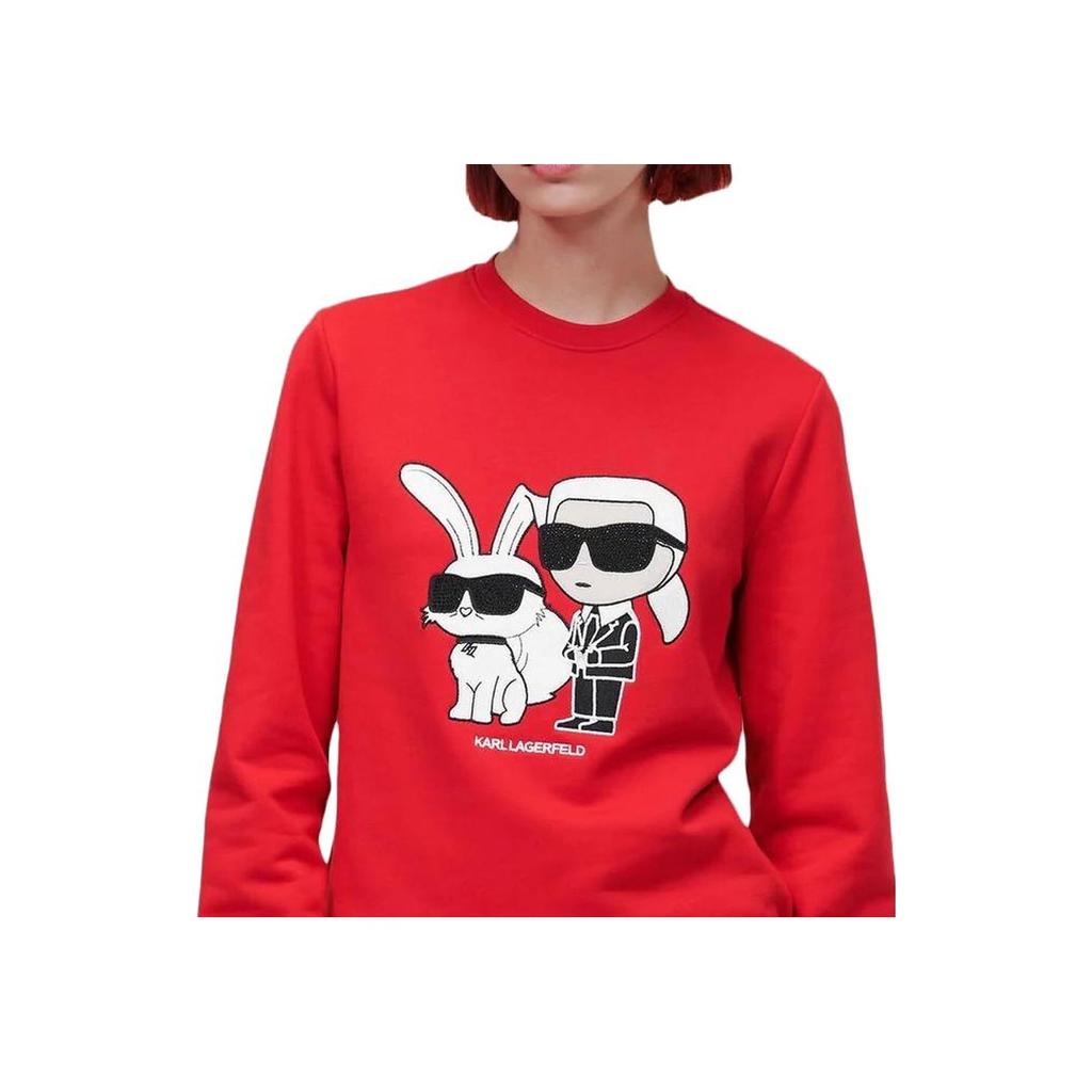 Karl Lagerfeld Urban Street Commuting Party Light Luxury Cartoon Print Round Neck Long Sleeve Pullover Sweatshirt Women sweatshirt Red 230W1809496