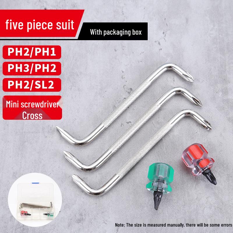 Compact Mini Two-Way Screwdriver: Short Handle, Interchangeable Phillips, Slotted, Torx Heads