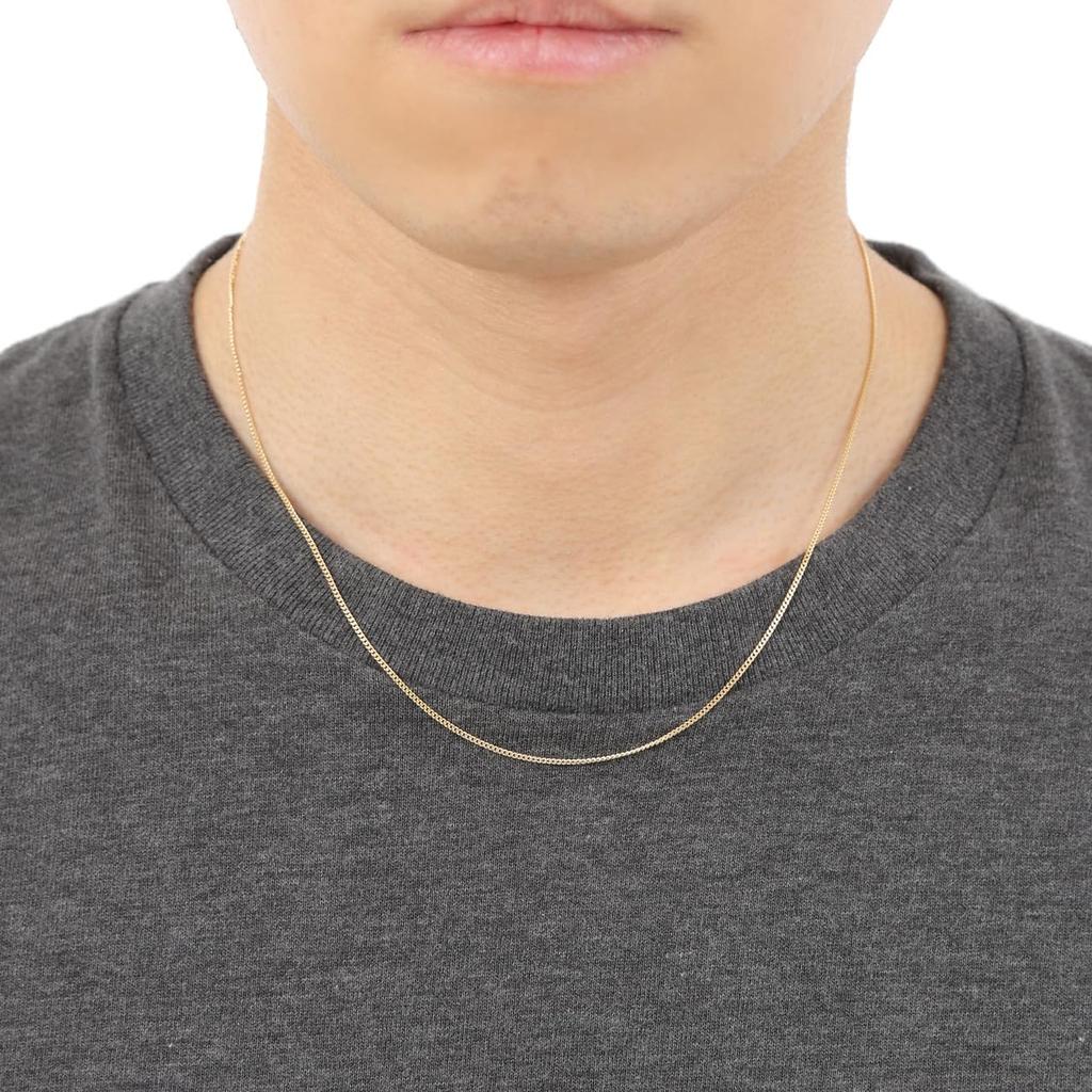 Goods 18K Yellow Gold Curb Chain for Men and with Clasp [Happy Shop] Necklace, 45cm, Double-Sided, Thin, 1.2mm Wide, Women,