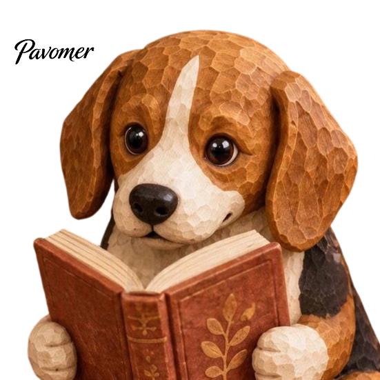 Reading Dog Decor Figurine, Cute Book Loving Puppy Sculpture for Bookshelf Nook Desk, Gift and Lovers Statue