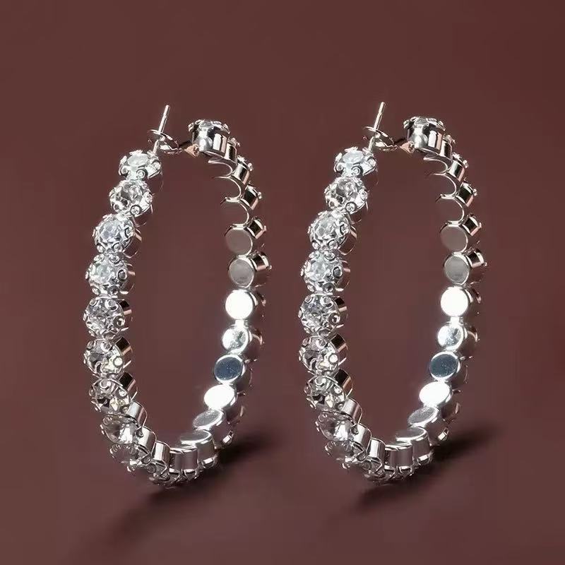 

Wedding Dinner Bridal Earrings Single Row Diamond Full Diamond Earrings Elegant Suit Earrings срібний