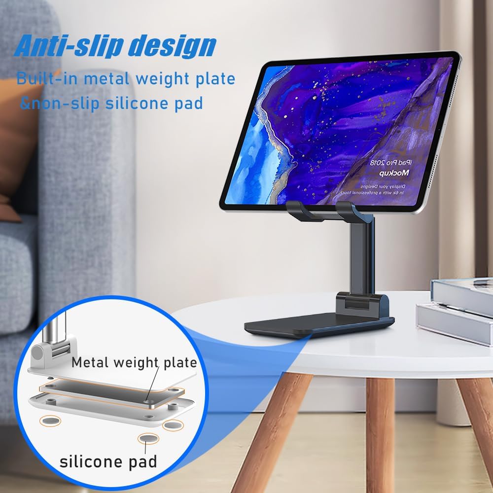 Phone Holder for Desk, MT-6 Cell Phone Stand for Desk Universal Cellphone Stand Holder Foldable & Height Adjustable Compatible Under 8” Device,