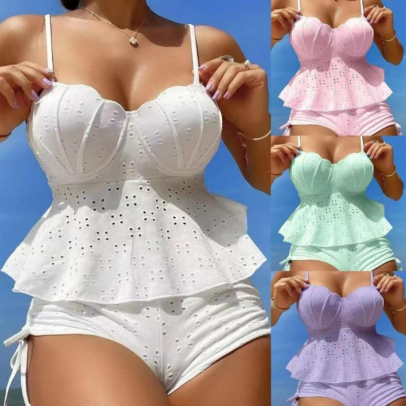 Women S Solid Color Split Swimsuit Sexy Bikini Set Beachwear