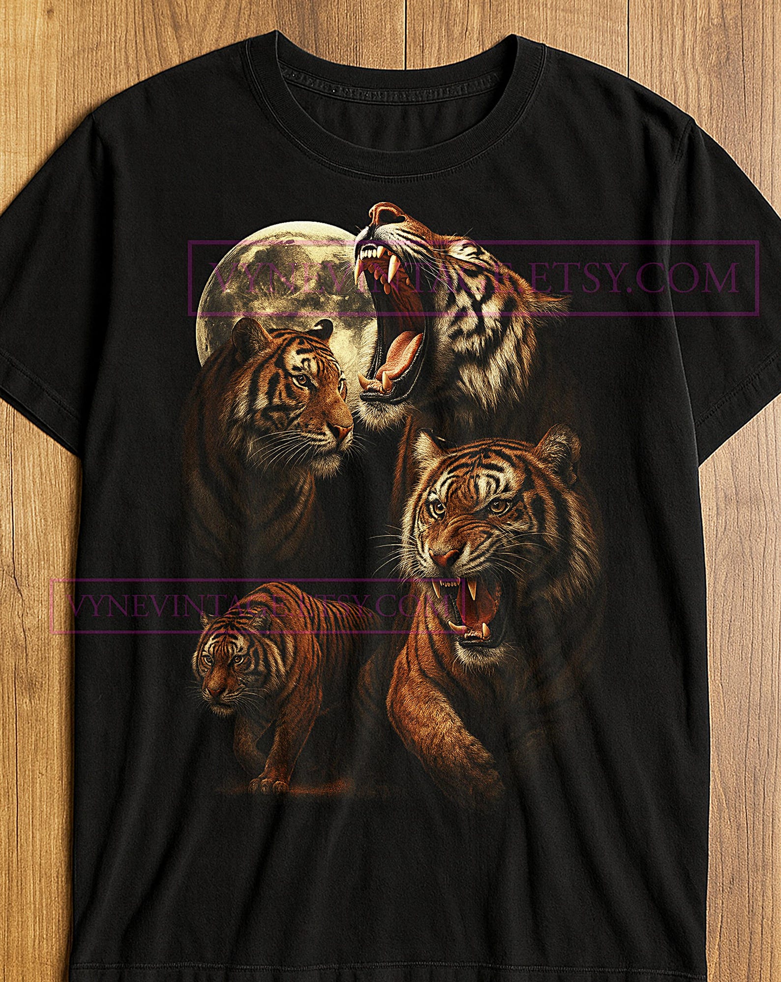 Tigers Of The Moon T-Shirt, Tiger Power Moonlight Roar Jungle Spirit Graphic Tee, Wild Strength Night Fury Shirt, Vintage Tiger Shirt M