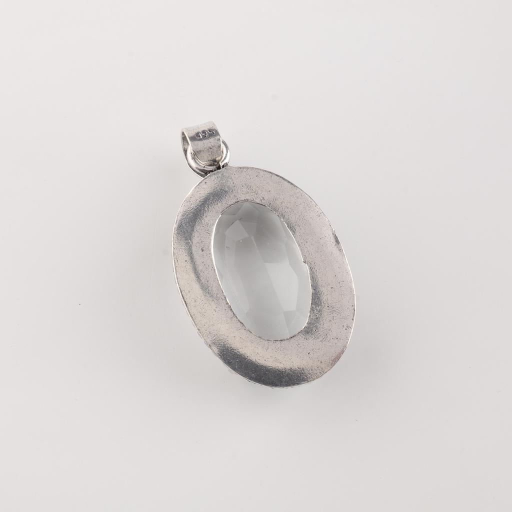 Crystal Quartz Gemstone Silver Pendant 1.75" , 925 Sterling Silver Handmade Jewelry, Women Wedding Pendant PP-63-5