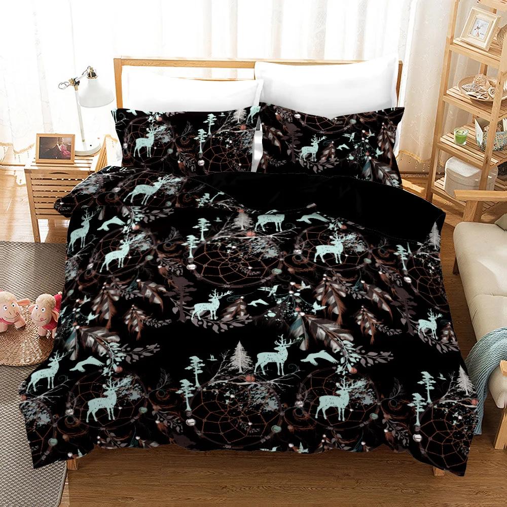 Dusk Dream Catcher Deer Bedspreads Cover 3D Print Animal Black Yellow Bedroom Duvet Cover Sets Winter Parure De Lit 2 Personnes