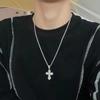 Exquisite Persönlichkeit Strahlend Voll mit Zirkon Silberfarbe Kreuz Anhänger Halskette für Damen Herren Hip-hop Punk Schmuck