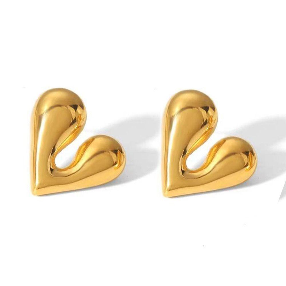Geometric Texture Irregular Heart Earrings Stainless Steel Huggie Hoop Earrings For Women