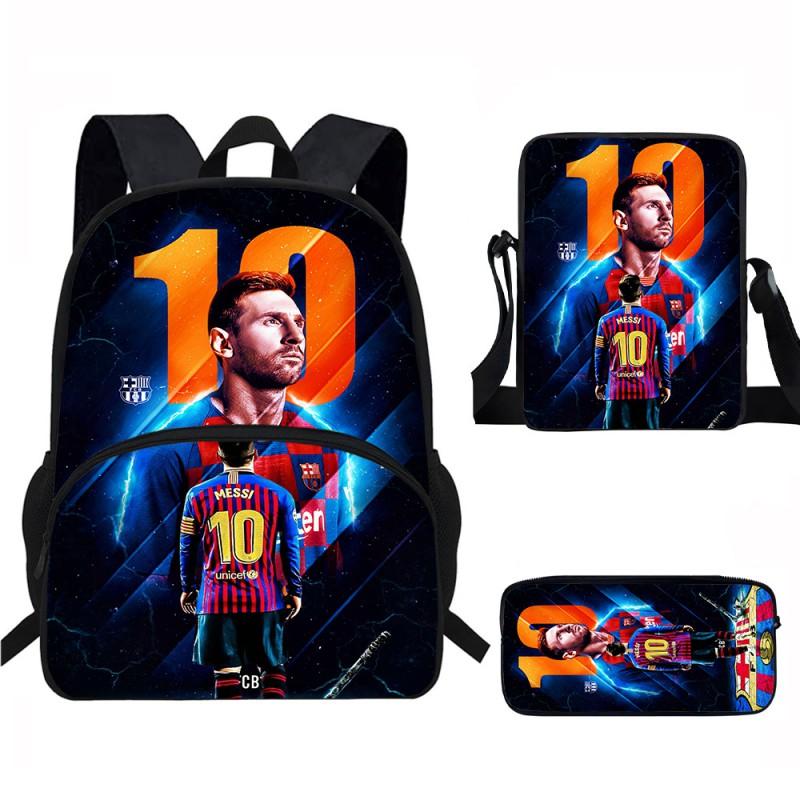 Set Zaino Scolastico per Bambini a Tema Messi con Borsa a Tracolla Astuccio per Studenti Elementari