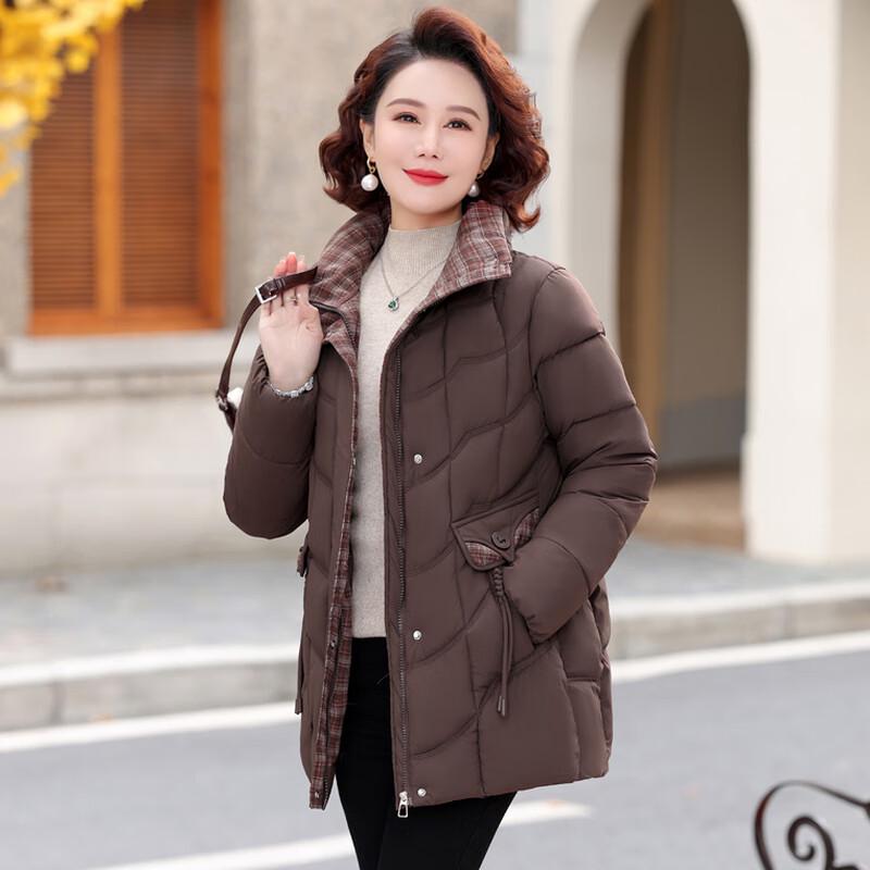 Middle-Aged Women's Plaid Padded Winter Coat