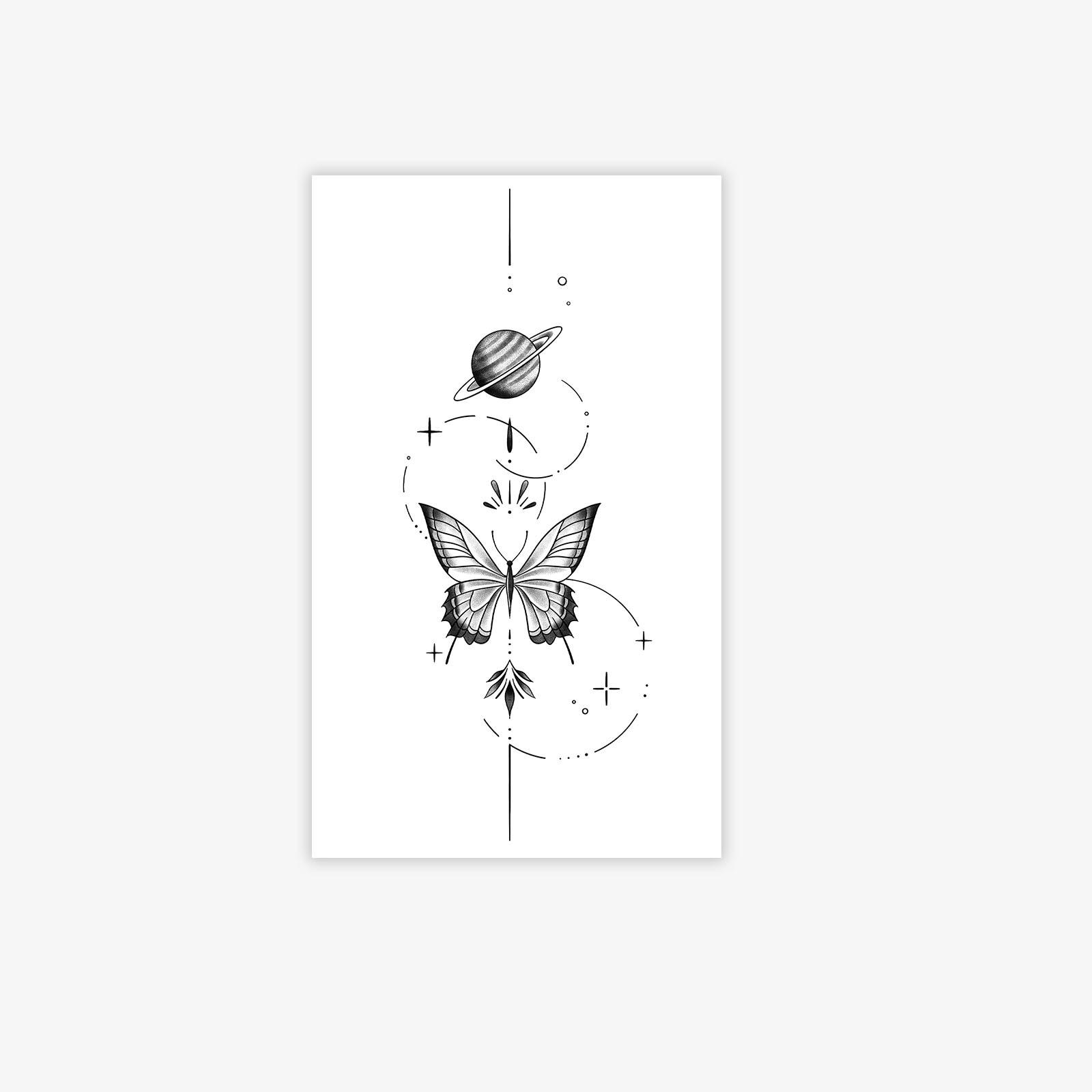 

Cosmic Butterfly Planet Tattoo Sticker, Waterproof And Long-Lasting, Women S Wrist Gentle And Advanced Sense Simulation Tattoo 9*15