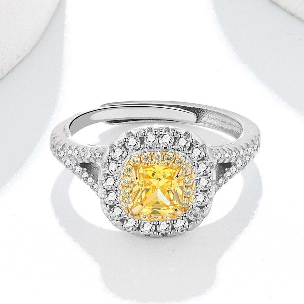 Women Yellow Square Zircon Open Ring Adjustable Fashion Jewelry Accessory For Daily Wear Elegant Gift