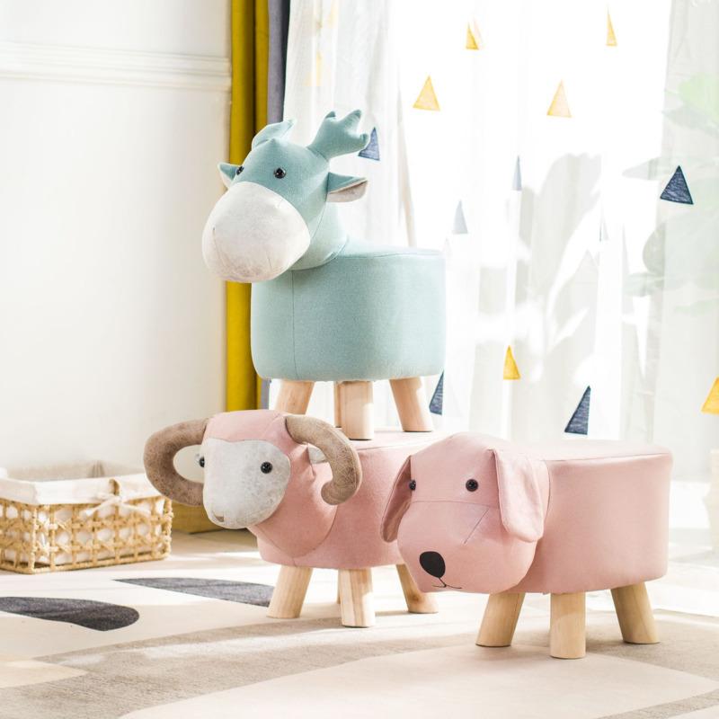 Creative Stool Children Nordic Style Porch Cartoon Shoe Changing Small Stool Living Room Wooden Animal Low Stool