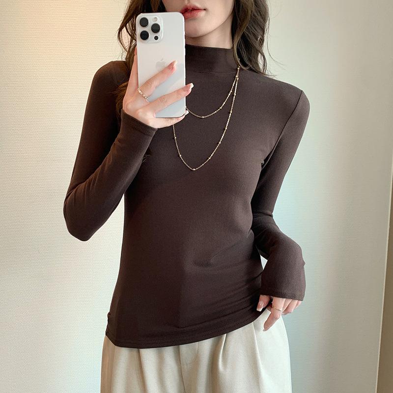 Tencel Lyocell wool semi-turtleneck women's season slim-fit T-shirt