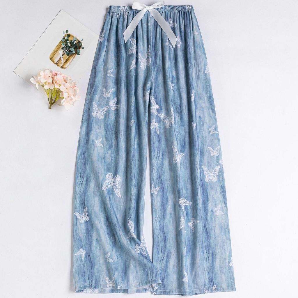 Women's Floral Cotton Silk Pajama Pants, Mosquito Repellent, Outdoor & Home Wear, Plus Size, Lightweight Summer Style.