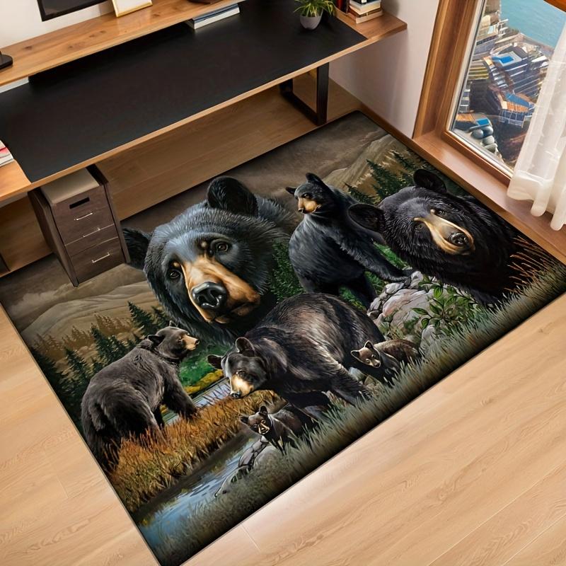 Black Bear Velvet Chair Mat - Non-Slip Polyester Rug for Living Room, Bedroom, Kitchen & Bathroom, Hardwood Floor Protector