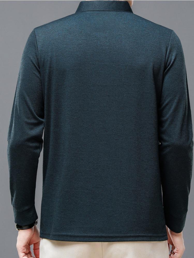 Men's Casual Striped Polo Shirt Polyester Blend, Slight Stretch, Long Sleeve, Regular Fit Knit Polo for Business & Leisure, Spring/Fall Season