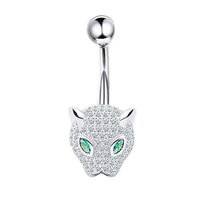 Zircon Inlaid Leopard Head Navel Ring Body Piercing Belly Button Jewelry
