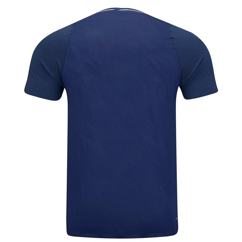 Li Ning Badminton Series Color Block Striped Quick-Dry Breathable Round Neck Pullover Short Sleeve T-Shirt Men Tops Blue AAYT581-4