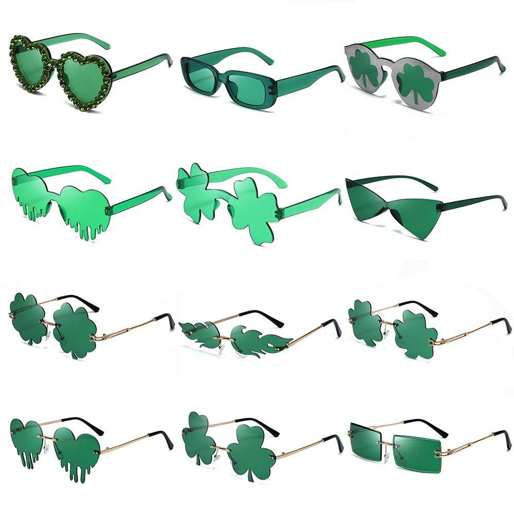 Sun Glasses Women Men Leprechaun Costume Glasses Green Four Leaf Clover Glasses St. Patrick's Day Irish Shamrock Sunglasses