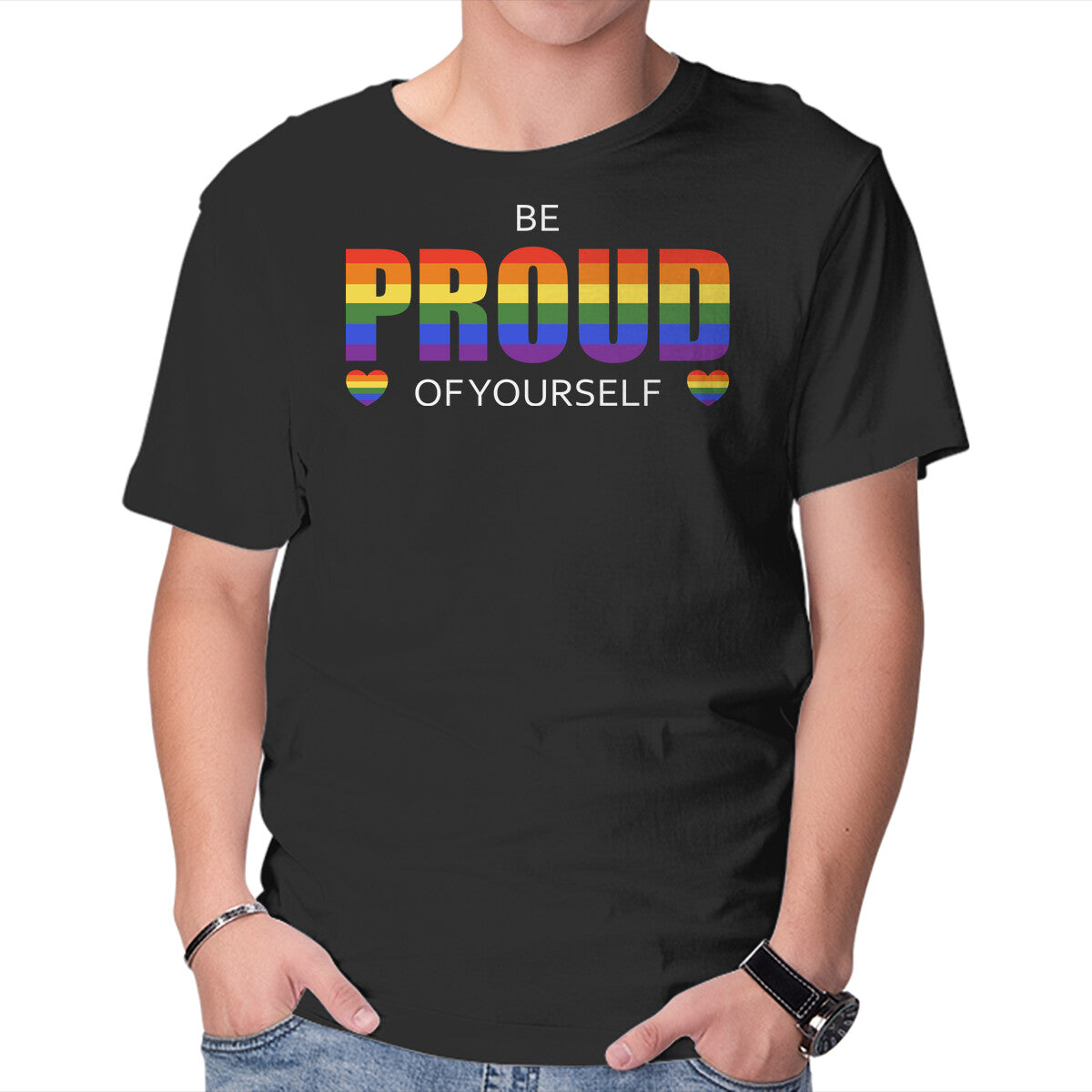 Unisex Crew Neck T-Shirt Be Proud Graphic Short Sleeve Casual Tee L