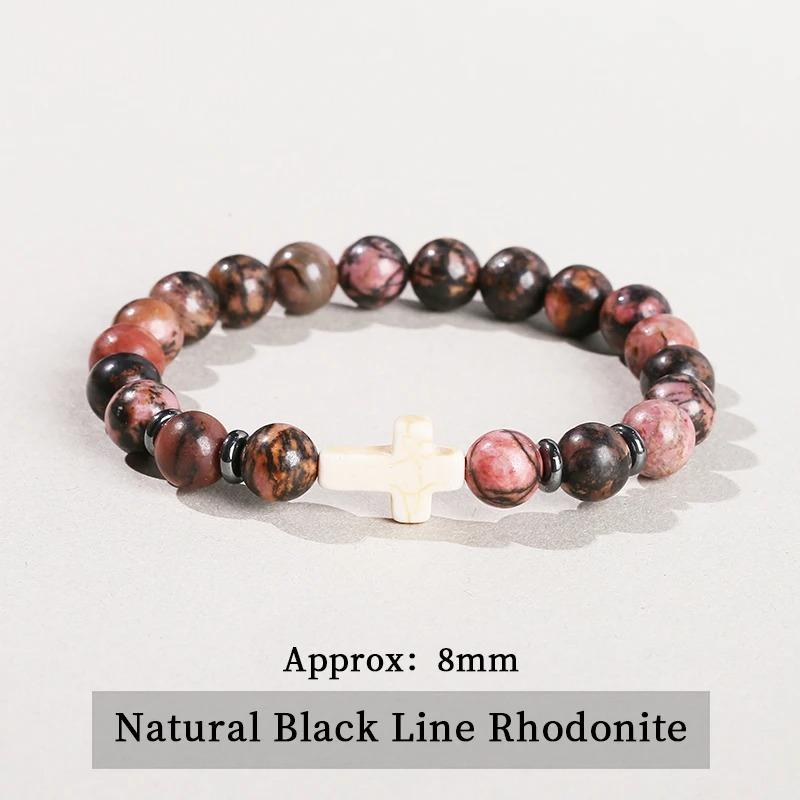 Natural Stone Bead With White Turquoise Cross Bracelets Women Men Classic Stretch Bangles Reiki Elastic Bracelet Gift